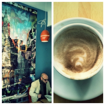 Cafe kultur Collage med kaffe och tavla